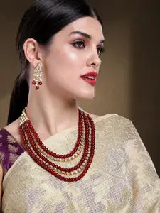 Peora Traditional Gold-Plated Kundan Pearl Multi Layer Necklace & Earrings Jewellery Set