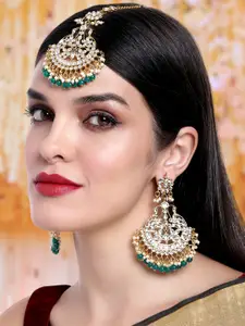 Peora Gold-Plated Kundan Maang Tika & Earrings