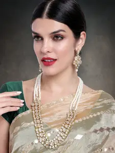 Peora Women Gold-Plated Kundan Studded & Beaded Necklace & Earrings