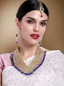 Peora Kundan Pearl Multi Layered Long Necklace Jewellery Set