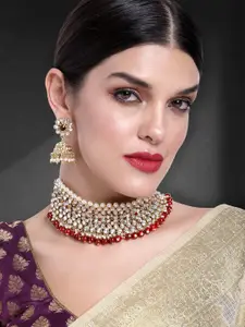 Peora Fashion Kundan Faux Pearl Choker Necklace & Earring Jewellery Set