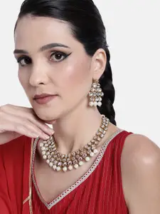 Peora Gold-Plated Kundan Necklace & Earrings Jewellery Set