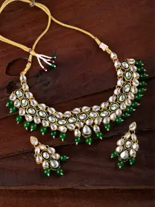 Peora Gold-Plated Kundan Choker Necklace & Earrings Jewellery Set