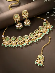Peora Gold-Plated Kundan Pearl Choker Necklace Jewellery Set