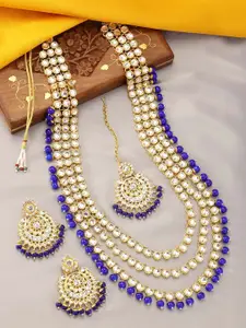 Peora Kundan Pearl Multi Layered Long Necklace Jewellery Set