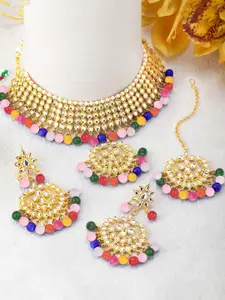 Peora Gold-Plated Kundan Pearl Choker Necklace Jewellery Set