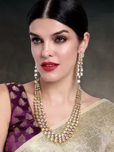 Peora Gold-Plated Kundan Necklace & Earrings Jewellery Set