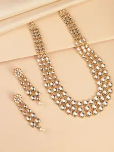 Peora Gold-Plated Kundan Necklace & Earrings Jewellery Set