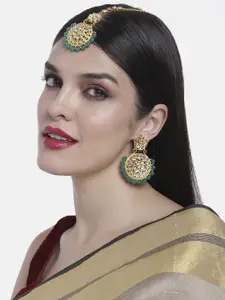 Peora Gold-Plated Kundan Maang Tika & Earrings