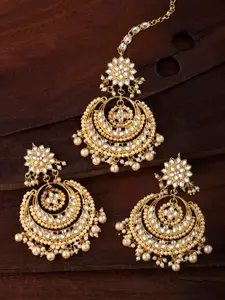 Peora Traditional LCT Gold Plated Kundan & Pearl Studded Maang Tikka Earring Set