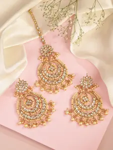 Peora Traditional LCT Gold Plated Kundan & Pearl Studded Maang Tikka Earring Set