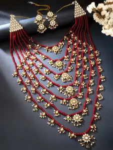 Peora Traditional Floral Multi Layered Necklace & Earrings Jewellery Set