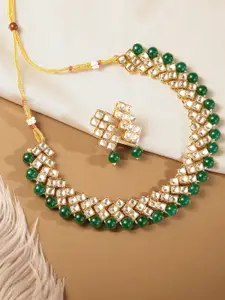 Peora Gold-Plated Kundan Pearl Choker Necklace Jewellery Set