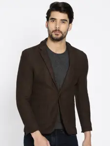 The Indian Garage Co Brown Self-Design Single-Breasted Slim Fit Casual Blazer