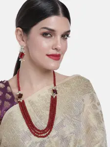 Peora Traditional Gold-Plated Kundan Pearl Multi Layer Necklace & Earrings Jewellery Set