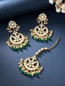 Peora Gold-Plated Kundan Maang Tika & Earrings