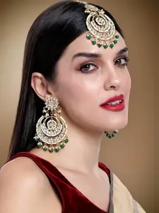 Peora Gold-Plated Kundan Maang Tika & Earrings