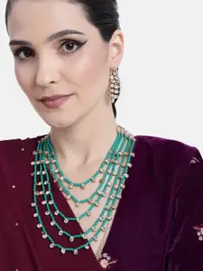 Peora Gold-Plated Jadau Kundan Multi Layer Necklace & Earrings Jewellery Set
