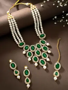 Peora Gold-Plated Pearl Necklace & Earrings Jewellery Set