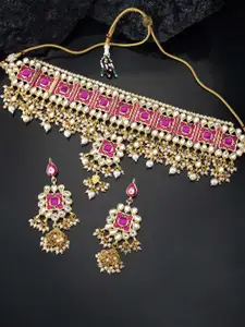 Peora Gold-Plated Meenakari Choker Necklace & Earrings Jewellery Set