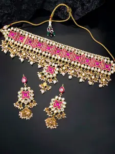 Peora Gold-Plated Meenakari Choker Necklace & Earrings Jewellery Set