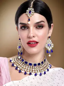 Peora Gold-Plated Crystal Choker Necklace Jewellery Set