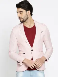 The Indian Garage Co Men Pink Slim Fit Single-Breasted Casual Blazer