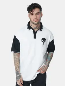 The Souled Store Men White & Black Colourblocked Polo Collar Oversize Oversized T-Shirt