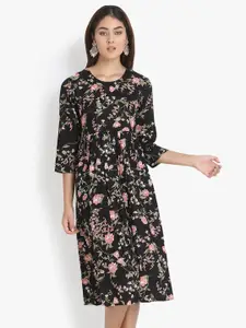 DIVINATION Floral A-Line Midi Cotton Dress