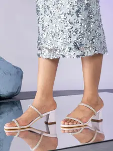 20Dresses Women Square Toe Diamond Embellished Block Heels