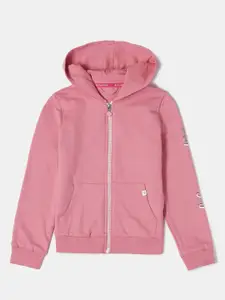 Jockey Girls Pink Printed Cotton Hooded Sweatshirt