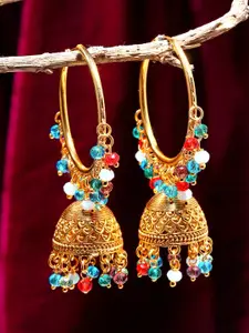 ZENEME Women Gold Plated Dome Shaped Jhumkas Earrings