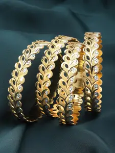 ZENEME Set Of 4 Gold-Plated Dual Tone Leaf Textured Bangles