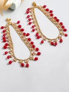 ZENEME Set Of 2 Gold-Plated Kundan Studded Beaded Anklets