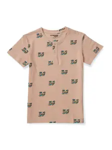 Gini and Jony Boys Printed Mandarin Collar Cotton T-shirt