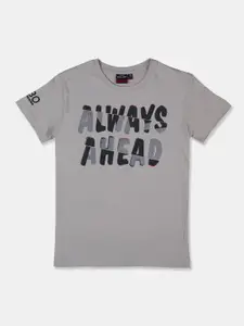 Gini and Jony Boys Grey Typography Half Sleeves Printed T-shirt