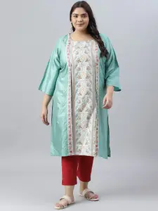 W Plus Size Ethnic Motifs Printed Flared Sleeves Kurta