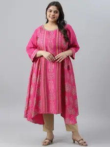 W Plus Size Ethnic Motifs Printed Flared Sleeves Regular A-Line Kurta