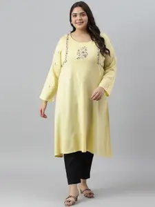 W Plus Size Floral Printed Flared Sleeves Regular Straight Kurta