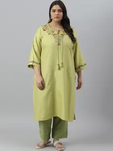 W Plus Size Floral Embroidered Thread Work Kurta