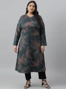 W Plus Size Floral Printed Flared Sleeves Kurta
