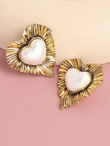 SOHI Gold-Plated Heart Shaped Studs Earrings
