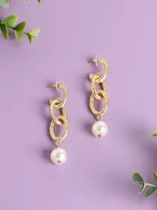 SOHI Gold-Plated Contemporary Drop Earrings