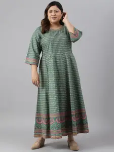 W Plus Size Floral Printed Maxi Ethnic Dress