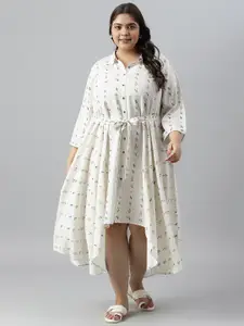 W Floral Printed A-Line Plus Size Midi Dress