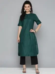 HERE&NOW Women Solid Roll-Up Sleeves Kurta