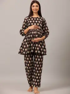 Ikk Kudi by Seerat Women Ethnic Motif Printed Pure Cotton Night suit