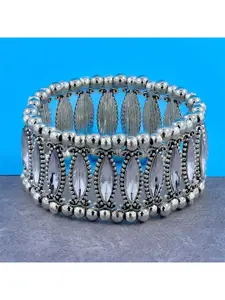 ZIVOM Women Brass Crystals Afghan Silver-Plated Kada Bracelet