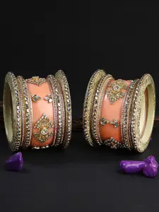 Adwitiya Collection Set Of 18 Gold-Plated Stone-Studded Bridal Bangle Set