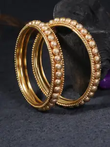 Adwitiya Collection Set Of 2 Gold-Plated Stone-Studded Royal Antique Bangles